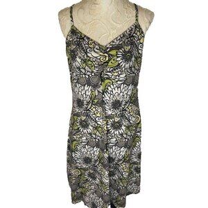 prAna sz XL Summer Exercise Dress Green Gray White Floral Geometric Racer Back